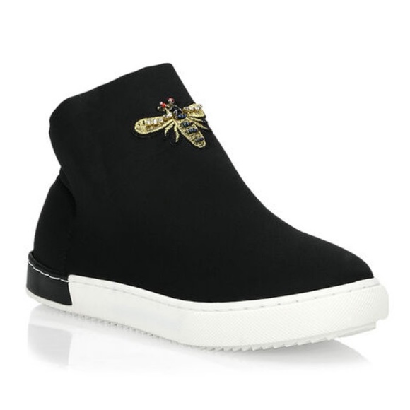 Joli Black Slip On Stretch Booties Embroidered Beaded Bees Shoes Size 3 - Picture 2 of 6